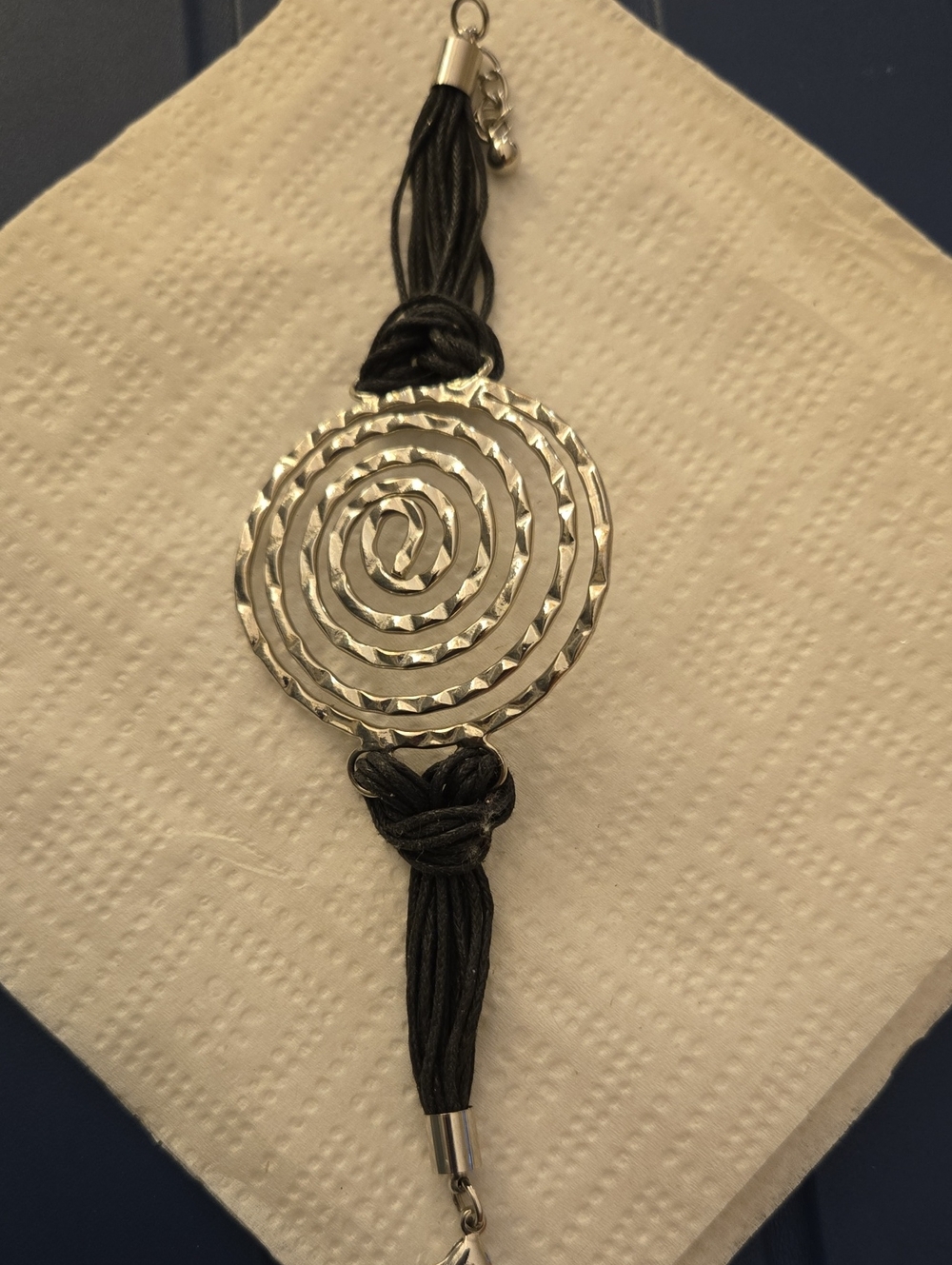 Silver Spiral Bracelet with Black Cord